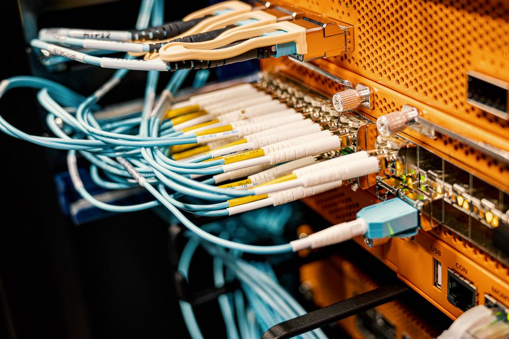 Fiber cables connected to a network switch